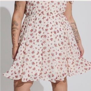 Torrid Cream Smocked Ruffled Midi Dress